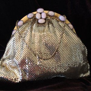 Vtg Whiting & Davis Gold Shimmer Mesh Purse Stone Studded Frame   ❤️